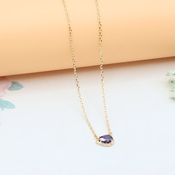 Rose Gold Pendant Necklace with Purple Stone & Extender, XPNL0398 - Picture 2 of 13